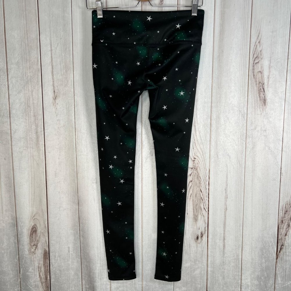 Noli Yoga Leggings Cosmic Stars Galaxy Black Green Size Small - Picture 3 of 10